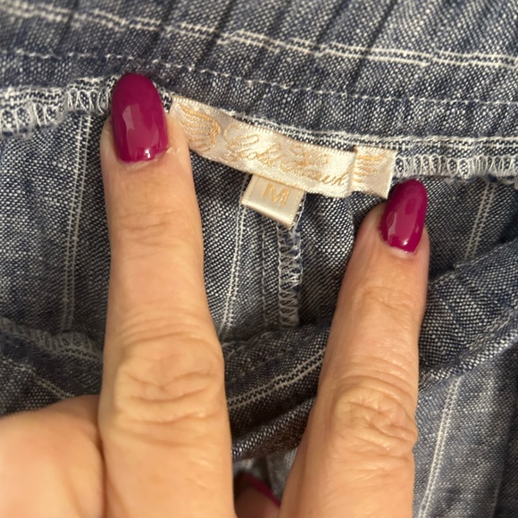 Gold Hawk Linen Blue and White Pinstriped Suit Blazer and Pants - Picture 8 of 10